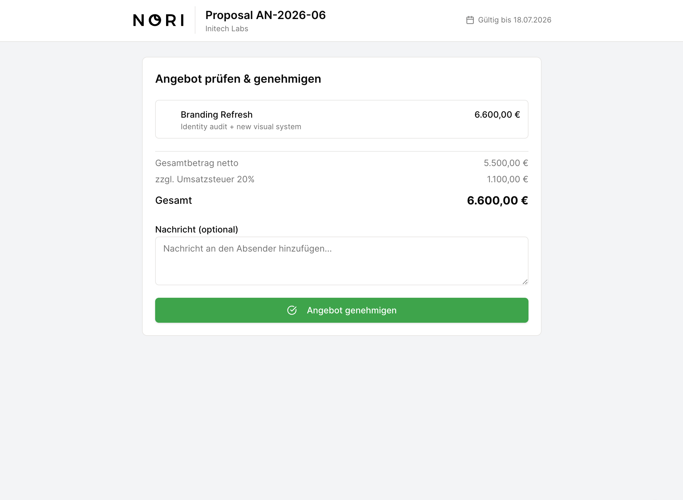 Angebotsstatus verändern
